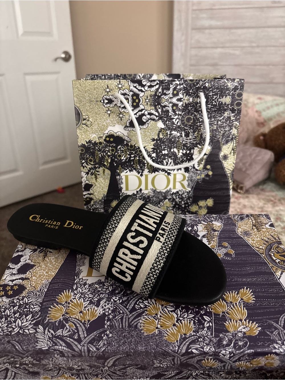 Dior Black & Ivory Christian Dior Slide Sandal